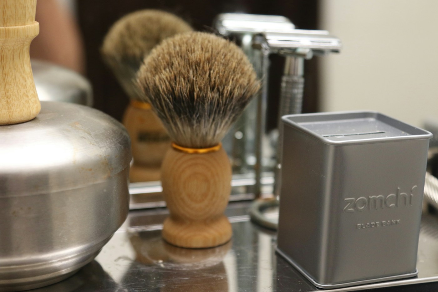 Shaving brush and razor prepared for grooming