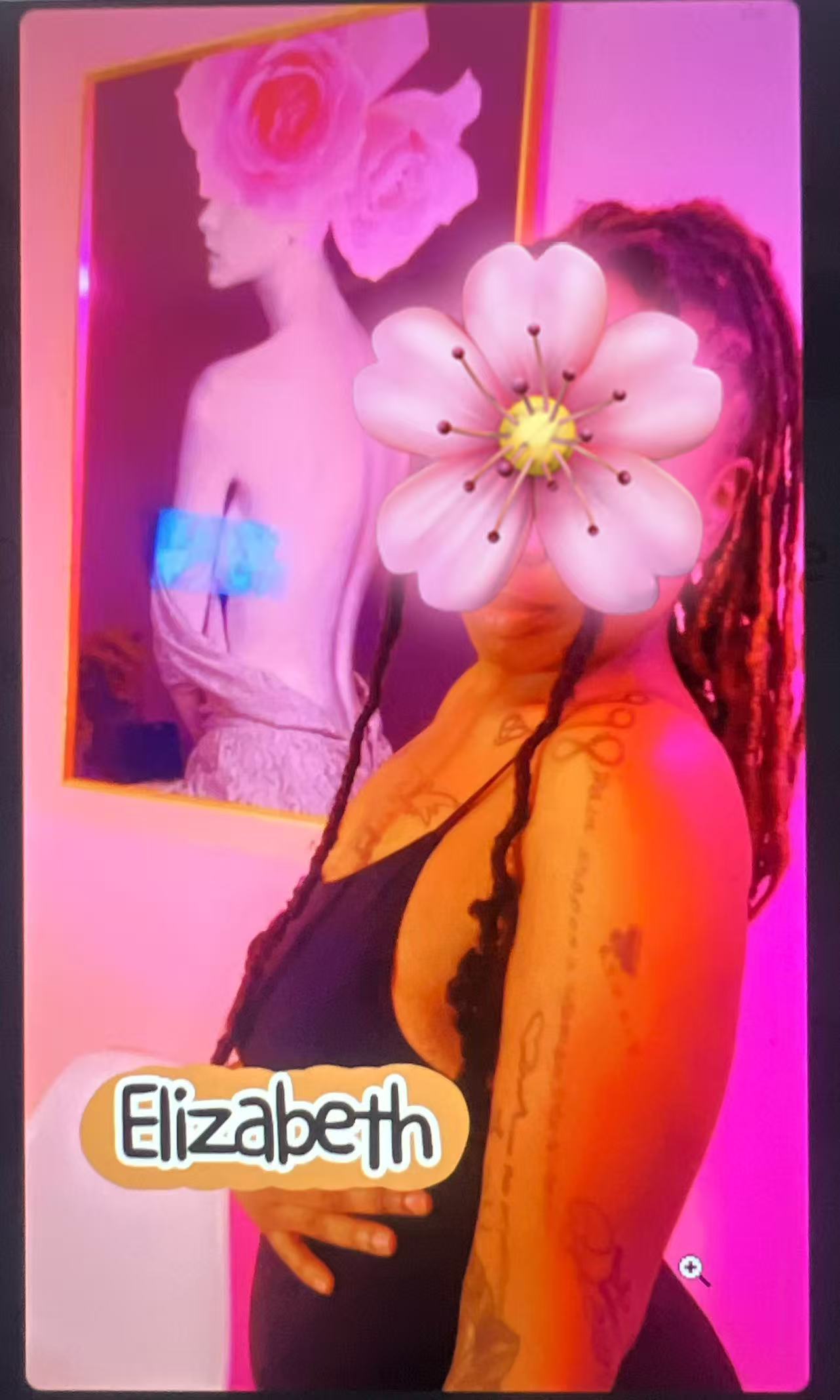 Elizabeth portrait with a pink flower overlay